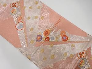 切り嵌め風霞に菊模様織出し袋帯